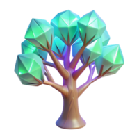 Gemstone Tree 3D Render A radiant tree crafted from gemstones, illuminating the digital realm with its vibrant light. png