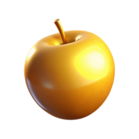 Golden Apple 3D Render A luxurious 3D depiction of a golden apple, highlighting its elegant design and shimmering presence. png