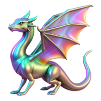 Iridescent Dragon 3D Model A stunning 3D model of a dragon with iridescent features, showcasing a spectrum of colors and ethereal beauty. png