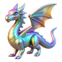 Iridescent Dragon 3D Render A mythical dragon with iridescent scales, navigating the digital sky in a stunning three-dimensional render. png