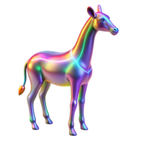 Iridescent Giraffe 3D Render A radiant giraffe navigating the digital savannah, its skin shimmering with iridescent colors in a stunning render. png
