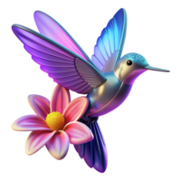 Hummingbird and Flower 3D Art A radiant depiction of a hummingbird navigating a flower, captured in stunning three-dimensional art. png