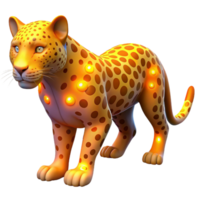 Glowing Leopard Jungle Cat A majestic leopard with fur that glows with vibrant colors, navigating the digital jungle in a stunning render. png