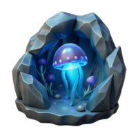 Glowing Jellyfish Cave 3D Render A magical scene of a cave filled with glowing jellyfish, capturing the essence of enchantment in a digital world. png