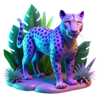 Neon Leopard in Jungle A vibrant depiction of a leopard glowing with neon colors, navigating the digital jungle. png