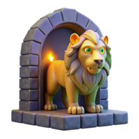 Cartoon Lion in Stone Archway with Playful Expression and Majestic Pose png