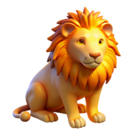 Cute Cartoon Lion 3D Render A charming 3D model of a cartoon lion, designed with exaggerated features for a playful effect. png