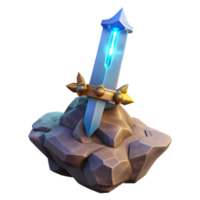 Glowing Sword in Stone Fantasy Art A dynamic depiction of a sword glowing with vibrant energy, embedded in stone in a digital world. png