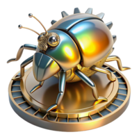 Metallic Insect Robot on Gold Platform with Futuristic Design and Intricate Details png