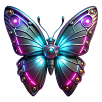 Cybernetic Butterfly Neon Wings - A futuristic depiction of a butterfly with neon wings showcasing advanced mechanical design and vibrant colors png