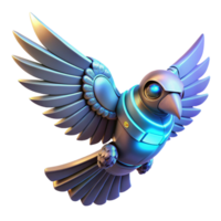 Metallic Bird Robot in Flight in a Futuristic Three Dimensional Scene of Design png