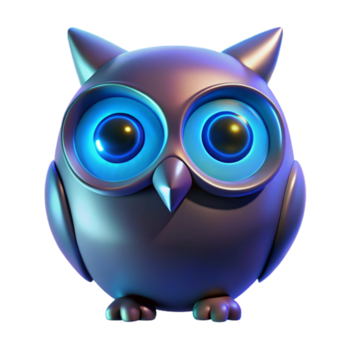 Glowing Owl 3D Render - A luminous 3D render of an owl with glowing elements highlighting its enchanting presence and mystical atmosphere png