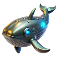 Metallic Whale Robot 3D Render A futuristic whale crafted as a metallic robot, navigating the digital ocean with precision. png