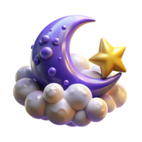 Crescent Moon with a Star and Clouds in a Three Dimensional Render of Enchantment png