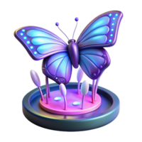 Glowing Butterfly on Platform A luminous 3D depiction of a butterfly on a platform, highlighting its glowing features and enchanting presence. png
