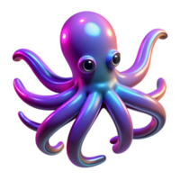 Neon Octopus 3D Render A vibrant 3D depiction of a neon octopus, highlighting its glowing features and dynamic presence. png