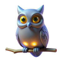 Cute Cartoon Owl 3D Render - An adorable 3D render of a cartoon owl with exaggerated features and playful expression png