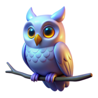 Cute Three Dimensional Owl on Branch with Playful Expression and Realistic Texture png