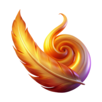 Golden Feather Fire Swirl A dynamic depiction of a feather navigating a world of fire, its surface glowing with golden hues in a digital world. png