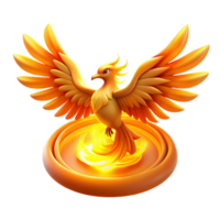 Fiery Phoenix Bird in 3D A mythical phoenix depicted in three-dimensional art, its feathers ablaze with vibrant colors. png