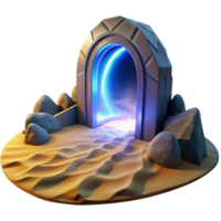 Nebula Gateway in Desert Sands A dynamic depiction of a gateway navigating a world of desert sands, captured in a stunning three-dimensional render. png