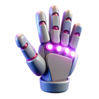 Futuristic Robotic Hand with Lights A dynamic depiction of a hand crafted as a robotic design, its surface glowing with vibrant lights in a digital world. png