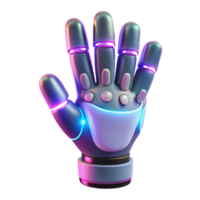 Neon Robotic Hand 3D Render - A vibrant 3D render of a robotic hand illuminated with neon colors highlighting its futuristic design and advanced features png