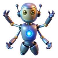 Friendly Robot with Four Arms in a Whimsical Three Dimensional Scene of Technology png
