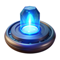 Glowing Crystal on Futuristic Platform A radiant crystal navigating a world of futuristic platforms, its surface glowing with vibrant colors in a digital world. png