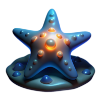 Glowing Starfish 3D Render A radiant starfish navigating the digital ocean, its surface glowing with vibrant colors in a stunning render. png