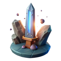 Glowing Crystal Sword in Rocks - A luminous depiction of a crystal sword resting in rocks with glowing elements highlighting its enchanting presence and mystical atmosphere png