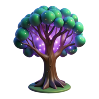 Glowing Fantasy Tree 3D Render - A luminous 3D render of a fantasy tree with glowing elements highlighting its enchanting presence and magical atmosphere png