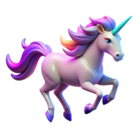 Magical Unicorn 3D Render A mythical unicorn brought to life in a stunning three-dimensional render, its mane glowing with vibrant colors. png