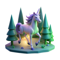 Magical Unicorn in Forest in a Whimsical Three Dimensional Scene of Enchantment png