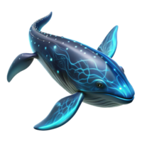 Glowing Whale Digital Art A luminous 3D depiction of a whale, highlighting its glowing features and enchanting presence. png