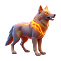 Glowing Wolf 3D Render A luminous 3D depiction of a wolf, featuring glowing elements and a captivating presence. png