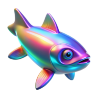Iridescent Fish 3D Render A vibrant and shimmering depiction of a fish with iridescent scales, showcasing a spectrum of colors in a digital 3D format. png