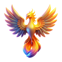 Radiant Phoenix Mythical Bird Art A majestic phoenix navigating the digital sky, its feathers glowing with vibrant colors in a stunning render. png