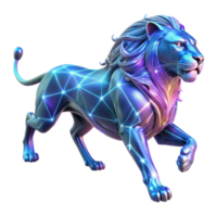 Digital Lion Neon Futuristic Artwork - A vibrant digital artwork of a lion with neon elements highlighting its dynamic and modern aesthetic png