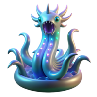 Glowing Tentacled Creature A luminous creature with glowing tentacles, navigating the depths of a digital ocean. png