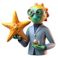 Marine Scientist Starfish A dynamic depiction of a scientist navigating a world of starfish, capturing the essence of exploration in a digital world. png