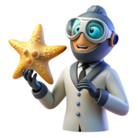 Ocean Starfish Scientist A dynamic depiction of a starfish navigating a world of science, capturing the essence of exploration in a digital world. png