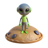 Alien on a Pie Planet - A whimsical depiction of an alien exploring a planet shaped like a pie blending extraterrestrial elements with playful design png