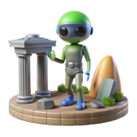 Alien Exploring Ancient Ruins A dynamic depiction of an alien navigating a world of ancient ruins, capturing the essence of exploration in a digital world. png
