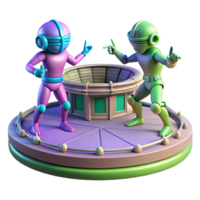 Retro Robots Arena Showdown A dynamic depiction of robots navigating a world of arena showdowns, capturing the essence of combat in a digital world. png