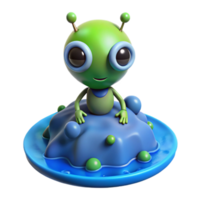 Cute Alien on Blob An adorable 3D render of an alien on a blob, capturing its playful and endearing nature. png