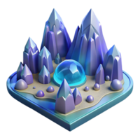 Crystal Mountainscape 3D Render A serene depiction of a mountainscape crafted from crystals, brought to life in a stunning three-dimensional render. png