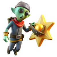 Three Dimensional Render of an Elf with a Star Relic in a Whimsical Scene of Enchantment png