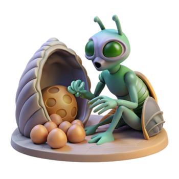 alieno con uova nel conchiglia nel un' futuristico ambientazione con enigmatico design png
