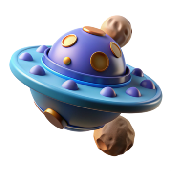 Spacecraft with Asteroids 3D Render A dynamic depiction of a spacecraft navigating a world of asteroids, captured in a stunning three-dimensional render. png